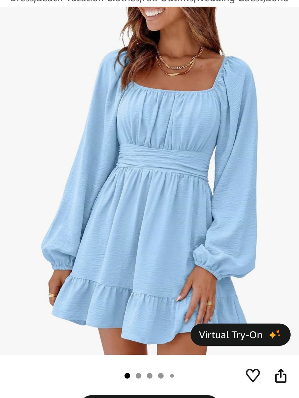 Light Blue Puff-Sleeve Tiered Dress